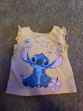 Disney Yellow Tank Top with Blue Stitch and Ruffle Sleeves